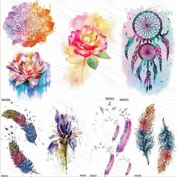 OMMGO Akvarel Lotus Manadala Dočasné Tetovanie Papier Pre Ženy DIY Dreamcatcher Tetovanie Body Art Nepremokavé Falošné Tetovanie Nálepky