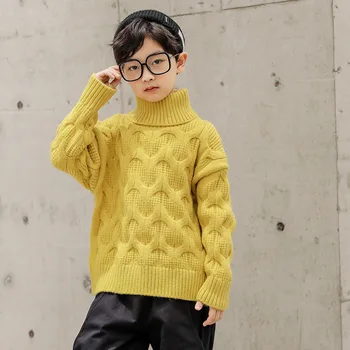 Chlapci Sveter Deti Outwear Topy 2021 Žltá Čierna Fleece Zahustiť Teplé Zimné Jeseň Pletenie Pulóver Deti Oblečenie