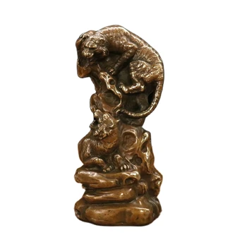 Čínsky starožitné remesiel zber starých bronz 2 tiger Socha, Dĺžka 7 cm, šírka 7 cm, výška 17 cm
