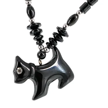 FYJS Unikátne Strieborné Pozlátené Krásny Pes Black Agates Prívesok Korálky Reťazca Náhrdelník Zvierat Šperky