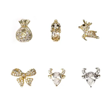 Šťastie Taška Srna Bowknot Diamond Nail Art Decoration Zlaté Luxusné Módne Kamienky na Nechty, Vianočné DIY Príslušenstvo