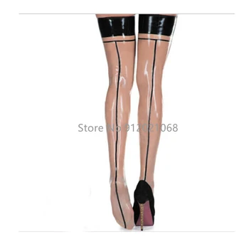 Transparentné Latexové Pančuchy s Čiernou Obrubou Gumy Dlhé Nohy Ponožky nočný klub oblečenie pre Ženy