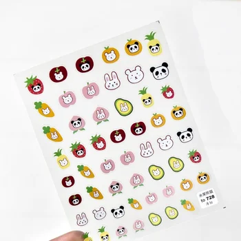 2021 Japonský 5D Vyryté Nail Art Nálepky Karikatúra Roztomilý Ovocie Zvierat Panda Králik Nechtov Kotúča, Ozdoby na Nechty, Nálepky, Lepiace