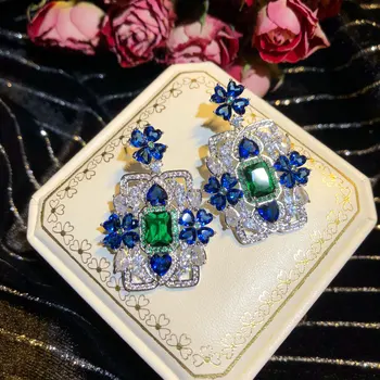 Luxusný Dubaj Drahokam Šperky pre Ženy Sapphire Svadobné Zapojenie Lesklé Šperky Crystal Visieť Náušnice Výročie Darček