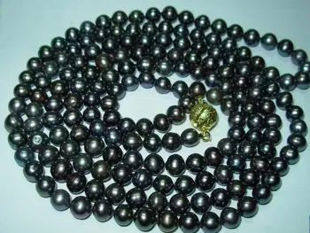 Ohromujúci ！ 8-9mm Prírodné Čierne Akoya Perly umelo Pestované perly náhrdelník 50