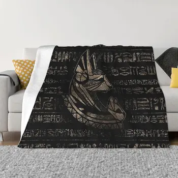 Zvieratá, Umenie Deka Flanelové Dekorácie Bastet Egyptský Mačka Bohyne Vintage Zlata V Black Prenosné Domov Prehoz Cez Posteľ