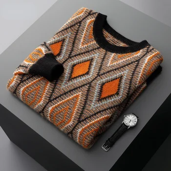 Kvalita farieb nové zodpovedajúce vysoké zimné double strand pribrala žakárové mužov's100�shmere sveter,módne bežné veľkosť S-2XL