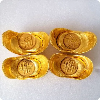 Antique Gold Ingot Fu Lu Shou Xi Pamätník Kolekcie Darček Šťastie Feng Shui