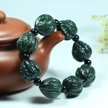 Náramok Prírodné Jade Šperky Okrúhle Korálky prirodzené Prírodné atrament jadeite reálne green jade náramok 18 MM