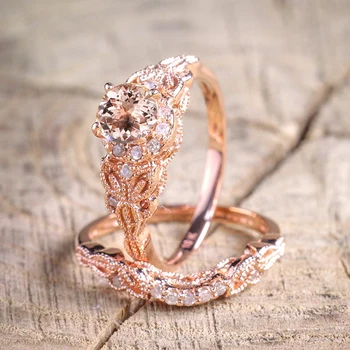 2 ks Dámske Luxusné Rose Gold Color Micro Zirkón Prsteň Zásnubný Prsteň, šperky Prstene Strany Crystal Príslušenstvo Šperky