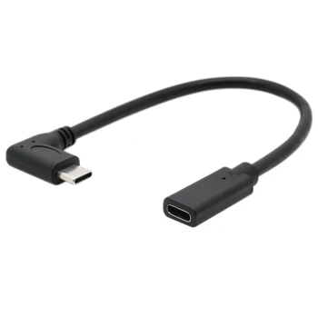 90 Stupňov Pravý uhol USB C samec Samica predlžovací kábel 20 cm USB3.1 typ-c extender pre Macbook notebook, mobil