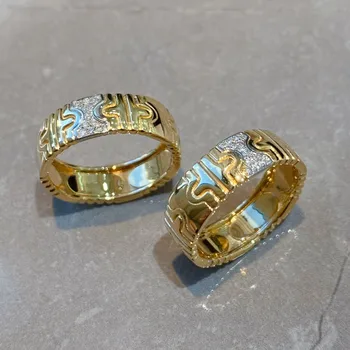 UBESTNICE Reálne 18K Pevné Žlté Zlato AU750 Stredovekom Štýle, Geometrické Groove Vzor Diamantové Prstene pre Ženy Darček Jemné Šperky