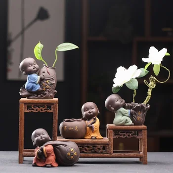 Keramické Čaj Pet Ozdoby Buddha Osvietený Socha, Mini Mních Figúrky Jemný Piesok Len Málo Mníchov Čaj Pet Vybavenie Zásobník