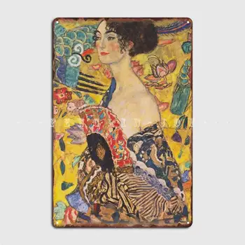 Žena S Ventilátorom Klimt Kovové Prihlásiť Stenu Pub Pub Garáž Odrazové Dosky Tin Podpísať Plagát