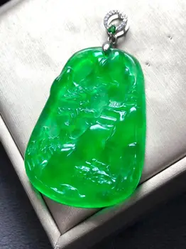 Prírodné Myanmar Green Jade Carven krajiny Prívesok Amulet jadite Visí ozdoby Vysokej Kvality