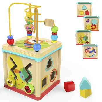 Drevené Farebné Korálky Hračka Pre Deti Baby Vzdelávanie Puzzle Duševného Hračka Multifunkčné Štyroch Stranách S Pokladom