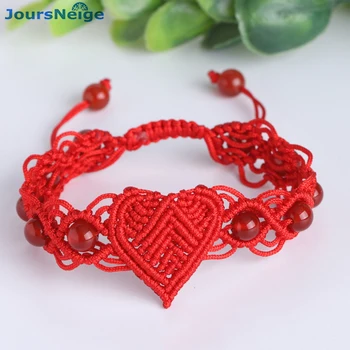 Veľkoobchod Red Crystal Náramok Ručné Tkanie Láska Srdce Tvar Jednotného Okruh Náramok Šťastie pre Ženy Benming Rok Módne Šperky