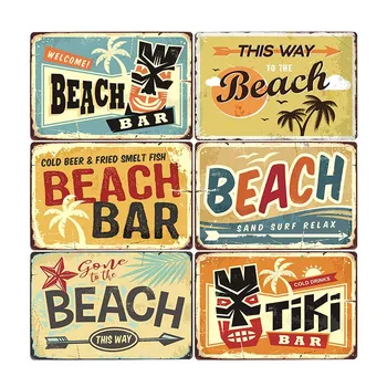 Pláž Tiki Bar Plagát Tin Značky Vintage Dekoratívne Kaviareň, Pub Havaj Tropical Bar Kovová Doska Stenu, Dekorácie, Party Decor