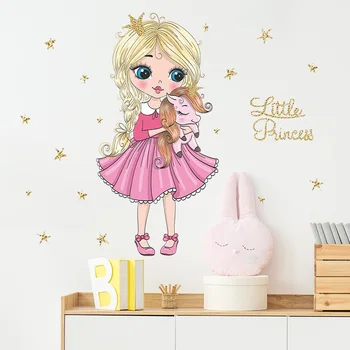 Cartoon Blondína Princezná Jednorožec Samolepky na Stenu pre Dievčatá Izby Škôlky Deti Detská Spálňa Vinyl Stenu DIY Dekoračné Nálepky