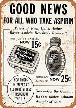 Skvelé Tin Prihlásiť 1934 Bayer Aspirín Stenu Doska Retro Hliníka Kovové Prihlásiť Dekorácie