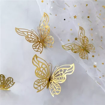 12Pcs/Set 3D Hollow Motýľ Stenu, Nálepky Gold Silver Rose Svadobné Dekorácie Obývacia Izba Domova Motýle Odtlačkový Nálepky