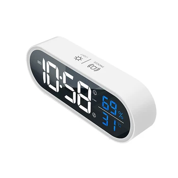 Nočné Rádio Budík Smart LED Hodiny Nabíjanie cez konektor USB Digitálny Hlasový Hodiny Vlhkosť Teplota Zobrazenie Času Spánok Tabuľka Hodiny
