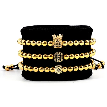 Najnovší Luxusný Dizajn Pár Royal Medi Koruny Loptu Mužov Nastaviteľné Náramok Šperky Perličiek Kosoštvorec Náramky Pre Ženy&Mužov Korálky