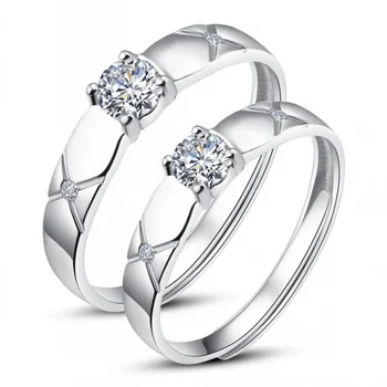 Nádherné Biele Crystal Zirkón Krúžky Elegantné Zapojenie Svadobné Resizable Pár Prstene pre Ženy Šperky