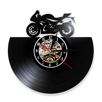 Motorka Vinyl Nástenné Hodiny LED Displej Znamení Retro Domova Motocykel Wall Art Svetlo Sledovať Moderný Motor Požičovňa Darček