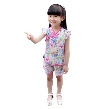 TELOTUNY 2021 baby girl Čínsky Štýl, Kvetinový Tlač Topy T-Shirt Šortky Cheongsam Oblečenie Letné Dievčenské Oblečenie Pre 0-4Y