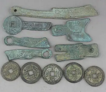 11 ks Čínskych Zbierať vzácne staré Nôž mincí +ďalšie Staroveké mince peniaze