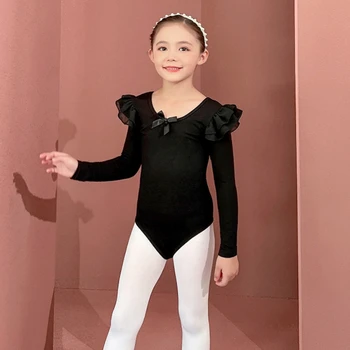 Dievčatá Balet Tanečné Šaty, Kostým Dieťa Dlhý Rukáv Bowknot Deti Trikot Dievčatá, Gymnastika Dancewear Veľkosť 110-160