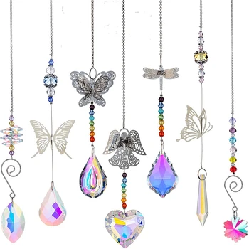 Sada 7 Crystal Hranoly Suncatchers Čakra Okno Slnko Chytá Rainbow Maker S Butterfly & Dragonfly & Visí Anjel