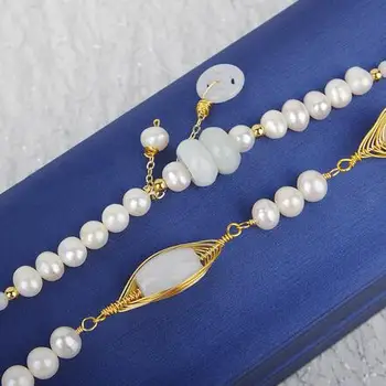 Originálny dizajn Ručne tkané Vinutia 14k Zlata vstrekovanie šperky 100% Prírodné Emerald jade sladkovodné Perly náramok pre ženy
