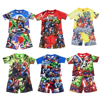 2022 Nový Spiderman Chlapci Oblečenie Set T-shirt top + Šortky Príležitostné Športové Odevy Avengers Kostým Anime Sleepwear Deti Pyžamá