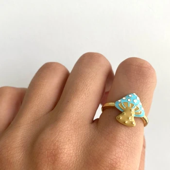 Móda Tvorivé Vintage DOPLNKY, Prstene, Prívesky 90. rokov Estetické Nové Gits Veľkoobchod Y2K Šperky pozlátené Modré Húb Prstene pre Ženy