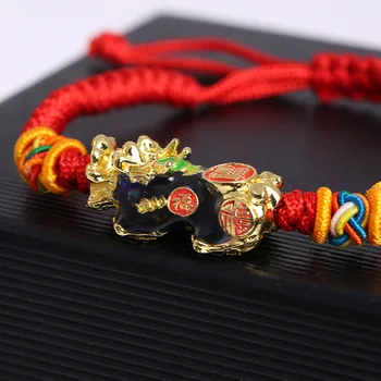 Šťastie Červené Lano Náramky Pixiu Pozlátené Tibetskej Budhistickej Uzlov Nastaviteľné Kúzlo Náramok Módne Ženy Muži Šperky Darček