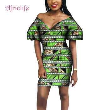 Africké Vosk Tlač Bavlnené Šaty Hlboké V Nad Kolená Sexy Šaty Plus Veľkosť Dashiki Ženy Oblečenie WY7474