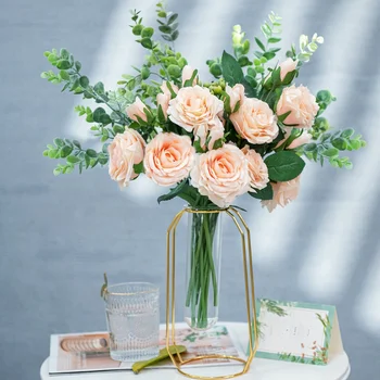 Umelé Kvety, 46 cm Dlhé Listy Eukalyptu s Ruže Kytice, Svadobné Kytice,domáce Dekorácie, Kvety,Valentína Dary