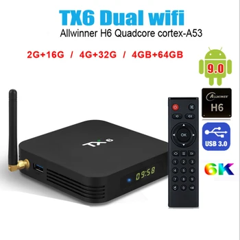 TX6 android tv box Allwinner H6 Quad core Android 9.0 2.4 G/5 ghz 32 G dual WiFi, BT 6K Media player Podpora pre iptv Smart TV