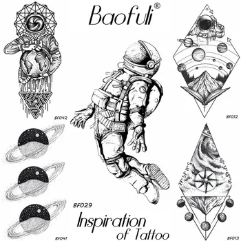 BAOFULI DIY Mužov Dočasné Vesmíru Kozmonaut Tetovanie Čierne Nepremokavé Falošné Tetovanie Prevoditeľné Telo Rameno Astronaut Tatoos Nálepky