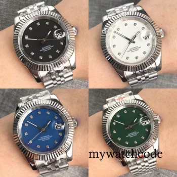 Bliger Modrá/Čierna/Zelená/Biela Diamant Dial 36 mm/39 mm Automatické pánske Náramkové hodinky Pracovné Náramok Skladaný Fazeta Zelená Svetelná