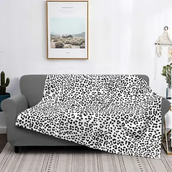 Black A White Snow Leopard Deka Zvierat Žijúcich Škvrny Kožušiny Plyšové Mäkké Teplé Flanelové Fleece Hodiť Deky Na Gauč Prehoz Cez Posteľ Deka