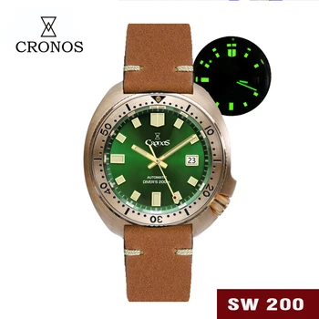Cronos 44 mm Abalone Pevné Bronz Vintage Diver Hodinky Mužov Automatické Mechanické Hodinky 20 Barov Svetelná Kožený Remienok Relojes часы