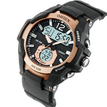Quartz Muži Hodinky Dual Time Móde Zlato Digitálne Vojenské Náramkové hodinky 50M Potápanie Elektronické Taktické Sledovať relogio masculino