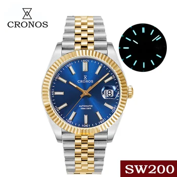 CRONOS Pánske Luxusné Hodinky Mužov Automatické Hodinky Mechanické Náramkové hodinky Klasické Vody Ghost BGW9 Svetelný 100M Vodotesné Sapphire