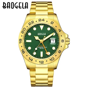 BAOGELA Nové Mužov Luxusné Hodinky 304 Nerezovej Ocele Svetelný Dial 50M Potápanie Módne Páry Športové Hodinky Náramkové hodinky Zlato Zelená