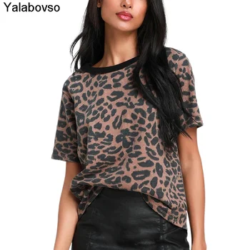 2021 Lete Leopard Tlač Kolo Krku Voľné Bežné dámske Krátky Rukáv Topy Mäkké Sexy Tričká Pre Ženy Dámy T-shirt