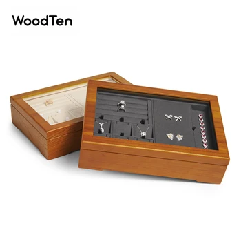 WoodTen Novo 2 Vrstvy Multi-function Masívneho Dreva Šperky Organizátor Box pre Stud Náušnice, Náramok, Náhrdelník Jewelri vitrínky