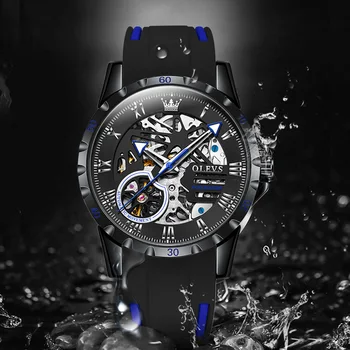 Pánske Automatické Mechanické Hodinky Vodotesné Duté Dizajn Svietiace Ručičky Silikónové Watchband Módne Muž Náramkové hodinky